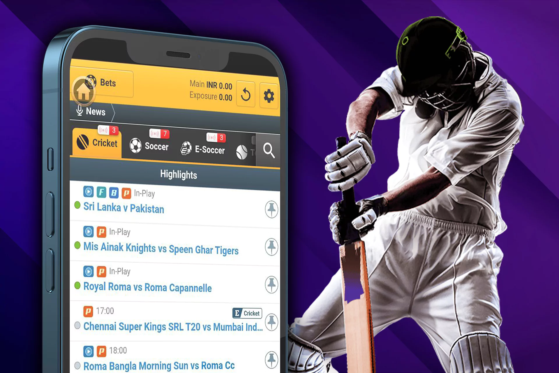 Place bets on cricket in the Sona9 app.
