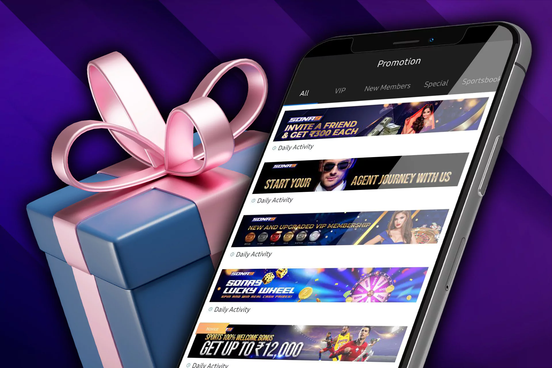 You can find many bonuses and promotions in the Sona9 app.