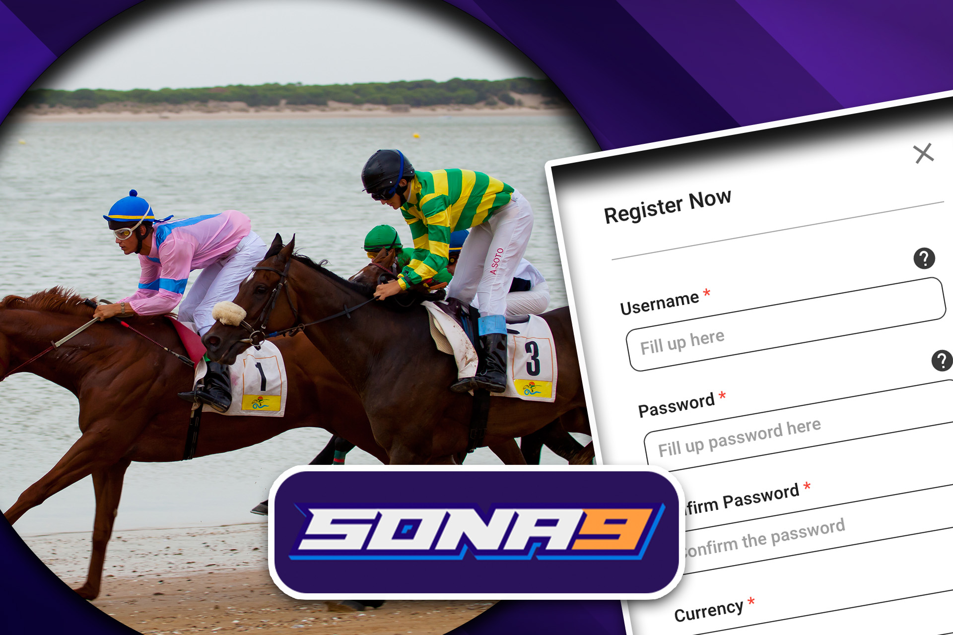 Sign up for Sona9, tip up your account, find the horse racing markets and place a bet.